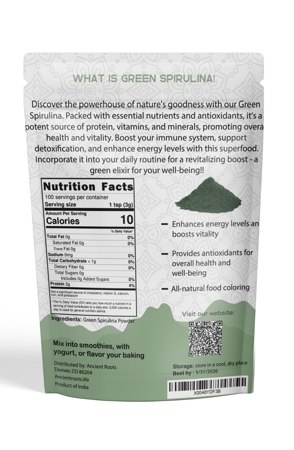 Ancient Roots Green Spirulina Powder