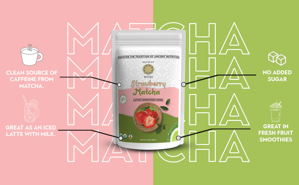 Ancient Roots Strawberry Matcha Green Tea Powder