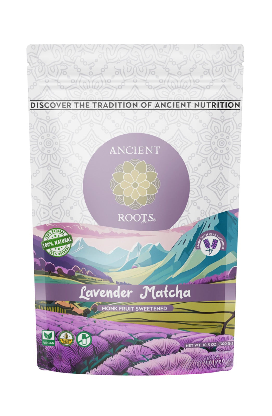 Ancient Roots Lavender Matcha Green Tea Latte Mix - Monk Fruit Sweetened