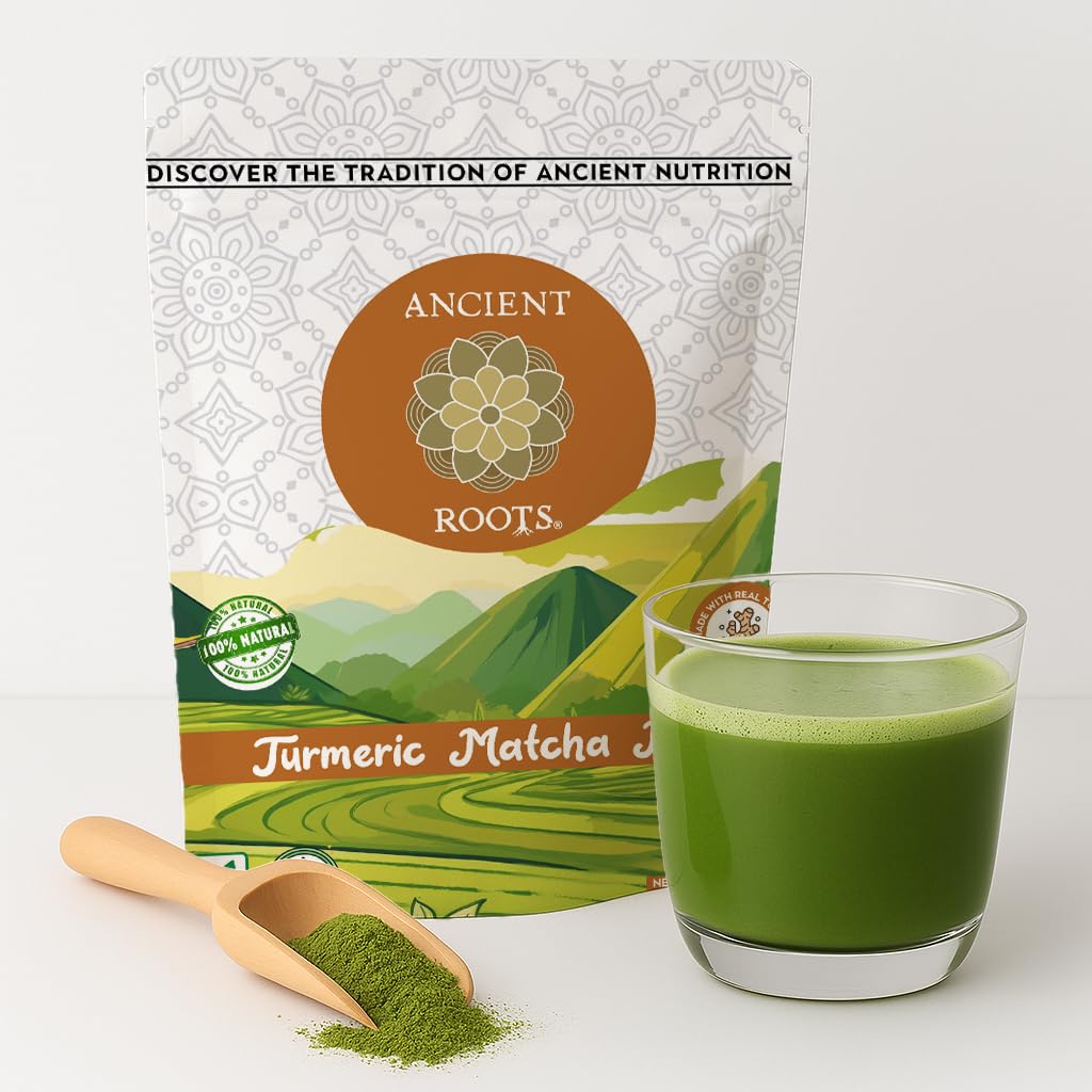 Ancient Roots Turmeric Matcha Mix - With a Hint of Cinnamon, Ginger, and Black Pepper (3.5 Ounces, 30 Servings)